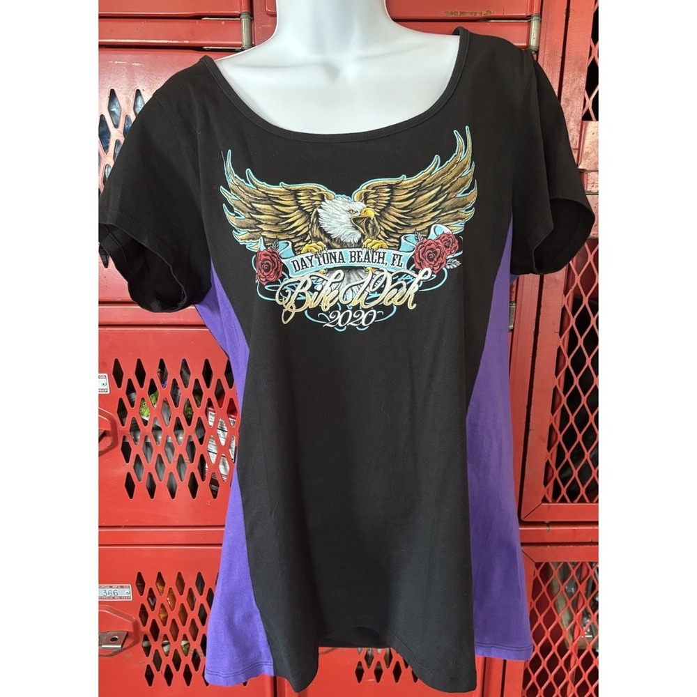 79th Daytona Beach Bike Week T-Shirt Women's Size 2XL Purple Harley Eagle 2020